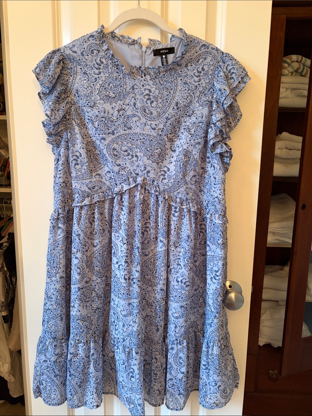 Aqua Light Blue Paisley Ruffle Tiered Kids Dress